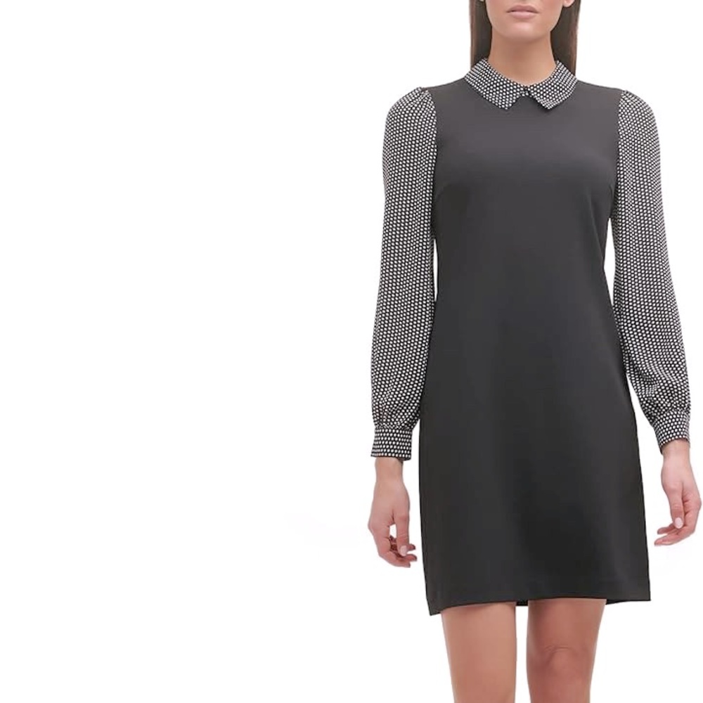NWT Tommy Hilfiger Black dress with polka dot sleeves size 8 petite